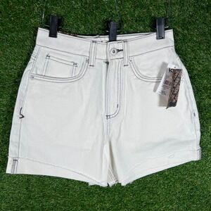 Vans Jennifer Shorts White Denim Contrast Stitch High Waist Raw Hem Size 24 NEW
